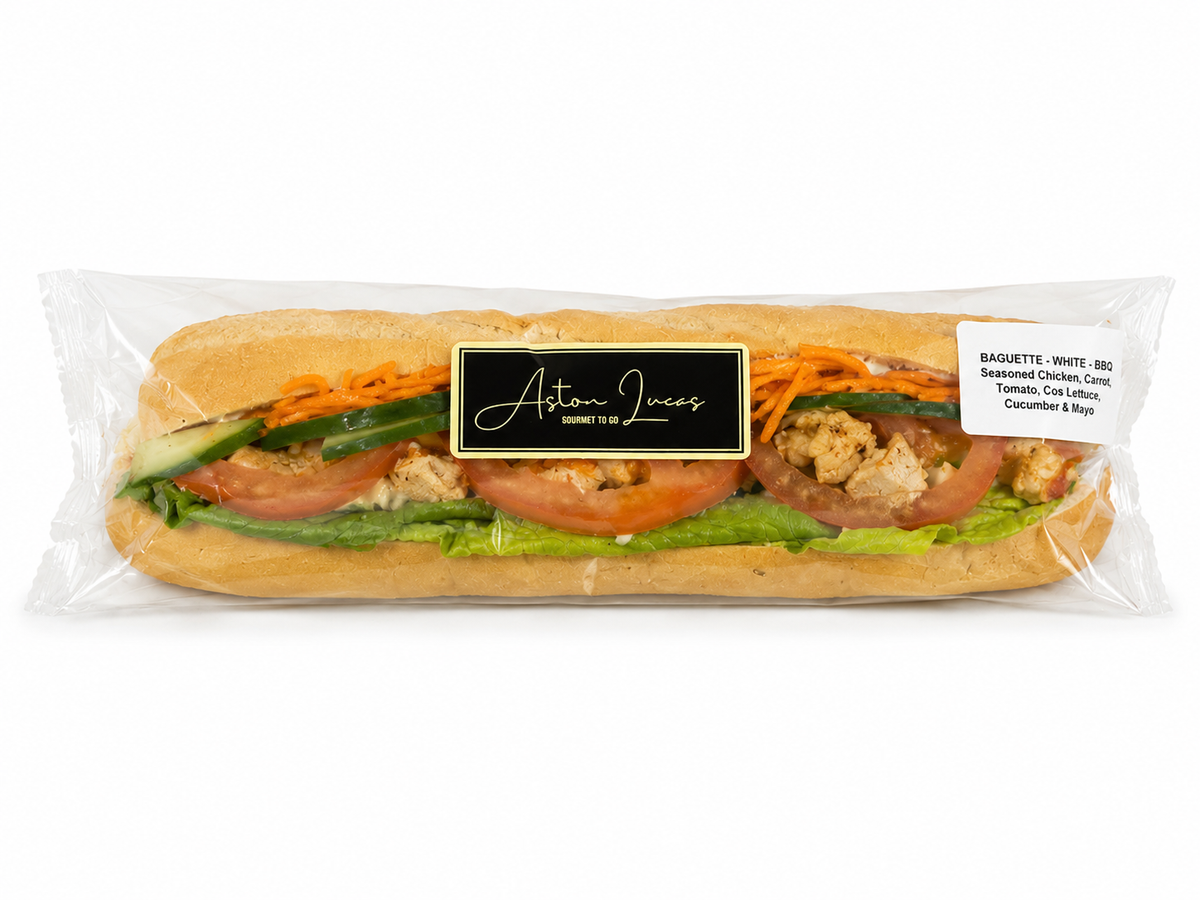 Baguette-White- BBQ Seasoned Chicken, Carrot, Tomato, Cos Lettuce, Cucumber & Mayo by Aston Lucas Gourmet