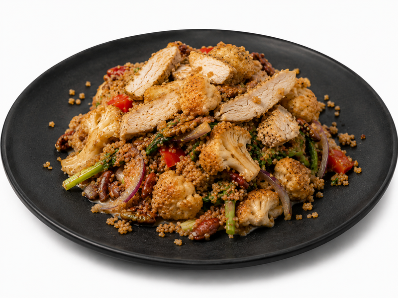 Spiced Chicken Roasted Cauliflower & Quinoa Salad