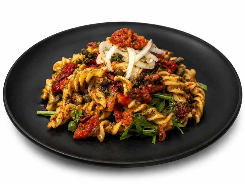 Fusilli pasta w tomato pesto dressing by Aston Lucas Gourmet