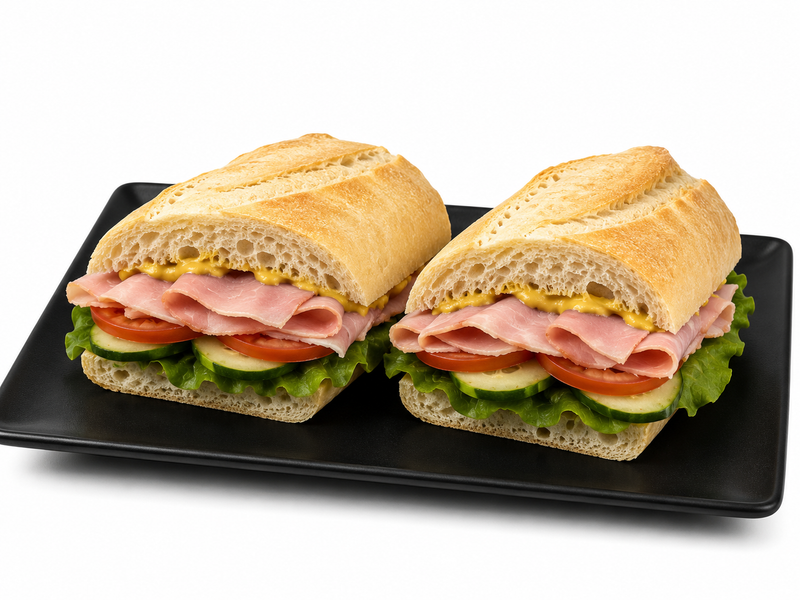 Baguette-White- Champagne Ham, Cos Lettuce, Tomato, Cucumber & Dijon Mustard by Aston Lucas Gourmet