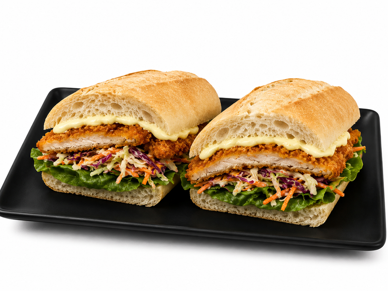 Baguette-White- Chicken Schnitzel, Coleslaw, Cos Lettuce & Mayo