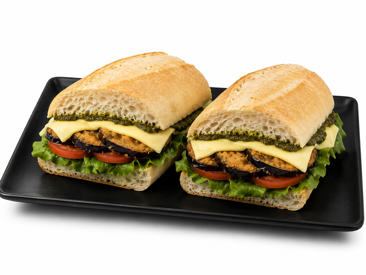 Baguette-White- Eggplant, Cos Lettuce, Tomato, Mozzarella & Pesto by Aston Lucas Gourmet