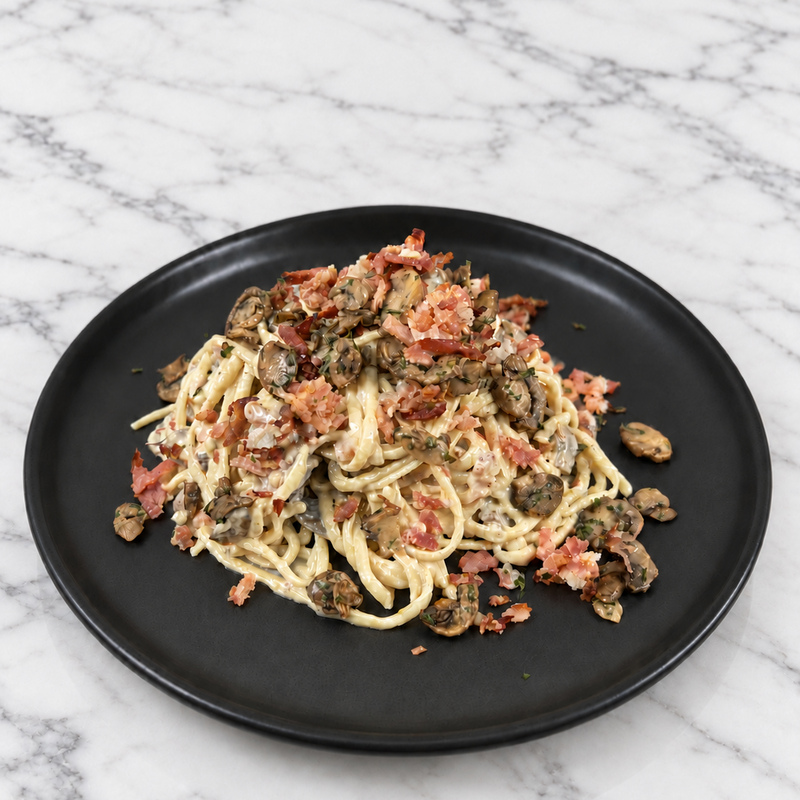 Creamy Bacon and Mushroom Linguine